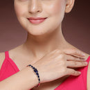 Rhodium Plated Silver Toned Square Shaped Blue American Diamond Studded Bracelet