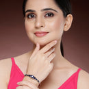 Rhodium Plated Silver Toned Square Shaped Blue American Diamond Studded Bracelet