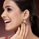 Rhodium Plated Silver Toned White American Diamond Drop Earrings