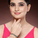 Rhodium Plated Silver Toned Leaf Shaped Green American Diamond Studded Bracelet