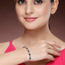 Rhodium Plated Silver Toned Royal Blue  American Diamond Studded Bracelet