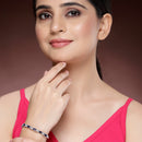 Rhodium Plated Silver Toned Royal Blue  American Diamond Studded Bracelet