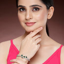 Rhodium Plated Silver Toned Emerald Green American Diamond Studded Bracelet