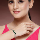 Rhodium Plated Silver Toned Emerald Green American Diamond Studded Bracelet