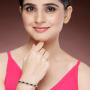 Rhodium Plated Silver Toned Green & White American Diamond Studded Bracelet