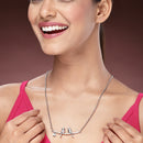 Rhodium Plated with White American Diamond Studded Love Birds Design Pendant