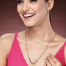 Rhodium Plated with Red American Diamond & Classy Tear Drop Shape Pendant Set