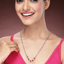 Rhodium Plated with Red American Diamond & Classy Tear Drop Shape Pendant Set