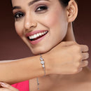 Rhodium Plated Silver Toned White American Diamond Studded Wraparound Bracelet