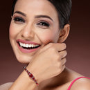 Rhodium Plated Silver Toned Square Shaped Red American Diamond Studded Bracelet