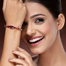 Rhodium Plated Silver Toned Square Shaped Red American Diamond Studded Bracelet