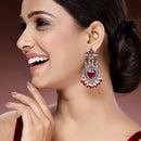 Oxidized Plated with Red & White Pearl Cubic Zirconia Danglers Earrings