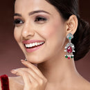 Oxidized Plated with Red & Green Cubic Zirconia Danglers Earrings