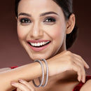Rhodium Plated Pink American Diamond Studded Thin Bangles