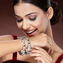 Rhodium Plated Multicolor American Diamond Studded Kada Bangles