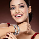 Rhodium Plated with Multicolor American Diamond Studded Floral Design Kada Bangles
