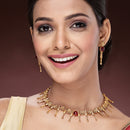 Gold Plated with Antique Gold Design Red Stone Studded Jewellery Set