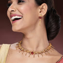 Gold Plated with Antique Gold Design Red Stone Studded Jewellery Set