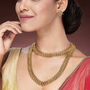 Golden Plated with Traditional Temple Design Long Necklace and Earrings Jewellery Set