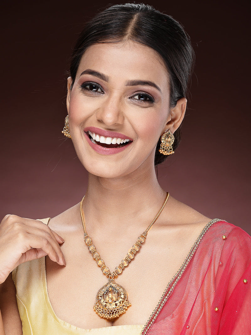 Gold Plated with Royal Peacock Design Jewellery Set