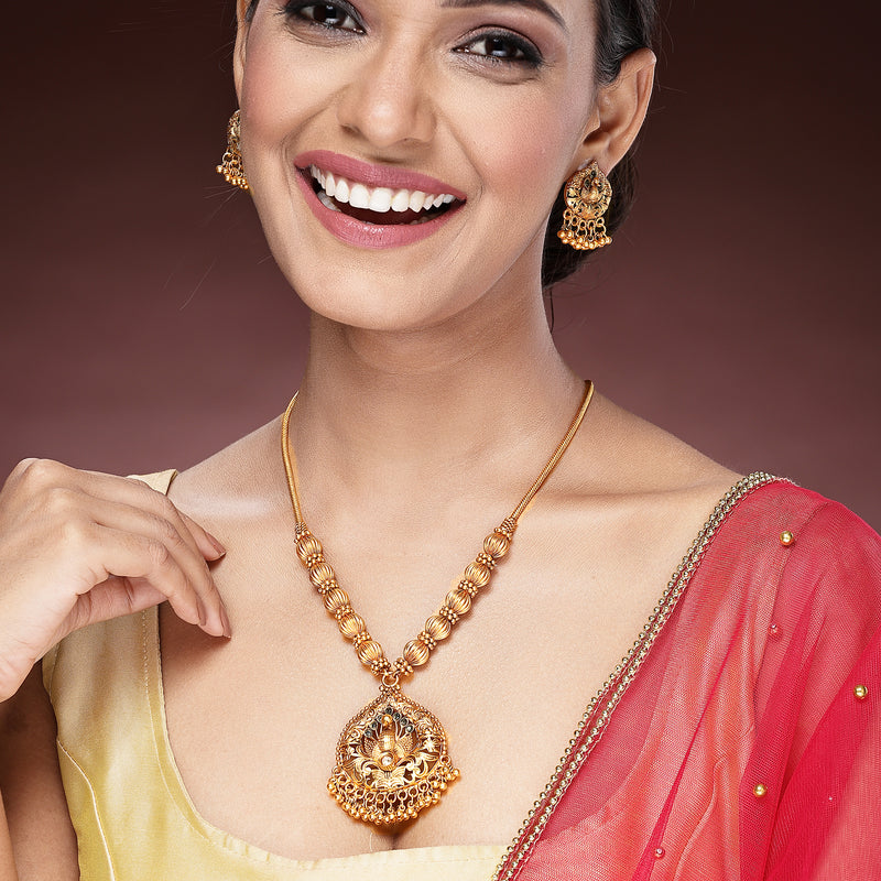 Gold Plated with Royal Peacock Design Jewellery Set