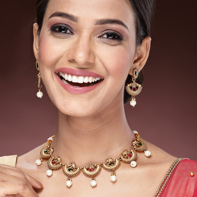 Gold Plated Elephant Motif Design Jewellery Set