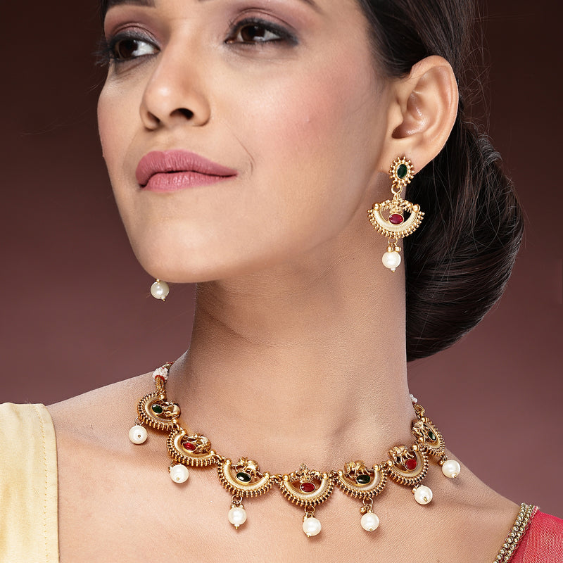 Gold Plated Elephant Motif Design Jewellery Set