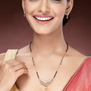 Tradiitional Gold Plated Black Bead Emblished Mangalsutra With Earrings