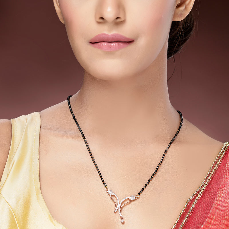 Rose Gold Plated with White American Diamonds Studded Mangal Sutra