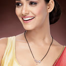 Rose Gold Plated with White American Diamonds Studded Mangalsutra in Feather Design