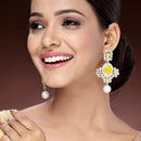 Gold Plated Oval Shaped with Yellow Cubic Zirconia Small Drop Earrings