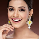 Gold Plated Oval Shaped with Yellow Cubic Zirconia Small Drop Earrings