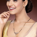 Tradiitional Gold Plated Black Bead Mangalsutra With Earrings