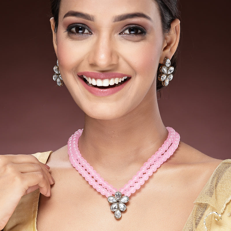 Pink Pearl & Kundan Studded Jewellery Set