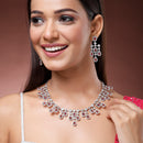 Rhodium Plated Stunning Red American Diamond Stones Studded Jewellery Set