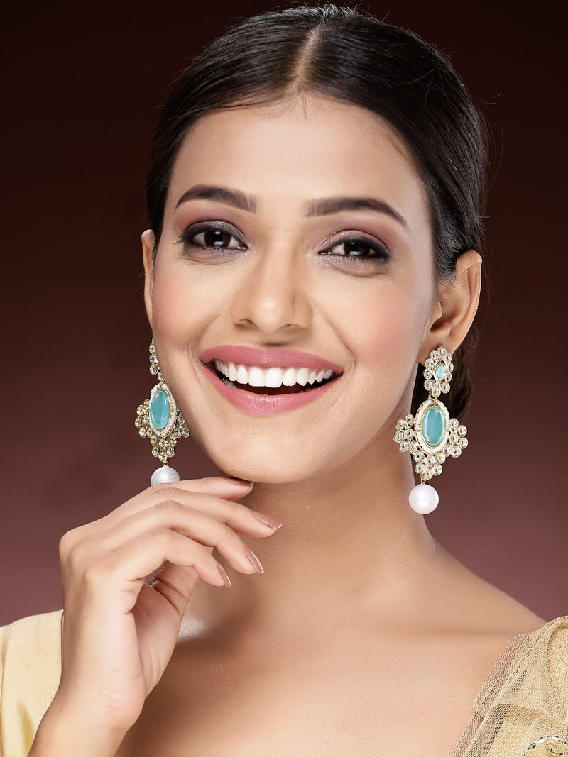 Gold Plated Oval Shaped with Blue Cubic Zirconia Small Drop Earrings