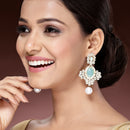 Gold Plated Oval Shaped with Blue Cubic Zirconia Small Drop Earrings