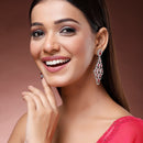 Rhodium Plated Silver Toned with Red American Diamond Dangler Earrings