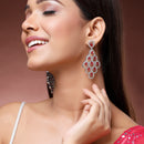 Rhodium Plated Silver Toned with Red American Diamond Dangler Earrings