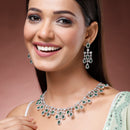 Rhodium Plated Emerald Green American Diamond Stones Studded Jewellery Set