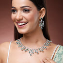 Rhodium Plated Emerald Green American Diamond Stones Studded Jewellery Set