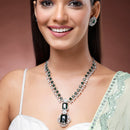 Rhodium Plated Silver Toned Square Green AD Studded Nita Ambani Necklace Set With Matching Stud Earrings Celebrity Jewellery Set