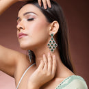 Rhodium Plated Chandelier Green American Diamond Contemporary Long Drop Earrings