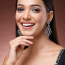 Rhodium Plated Chandelier Blue American Diamond Contemporary Long Drop Earrings