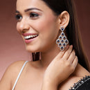 Rhodium Plated Chandelier Blue American Diamond Contemporary Long Drop Earrings