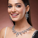 Rhodium Plated Royal Blue American Diamond Stones Studded Jewellery Set