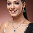 Rhodium Plated Classy Design Blue & white American Diamond Stones Studded Jewellery Set