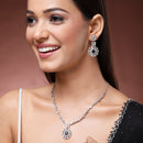 Rhodium Plated Classy Design Blue & white American Diamond Stones Studded Jewellery Set