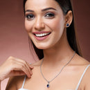 Rhodium Plated with Round Blue American Diamond Studded Pendant Set