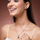 Rhodium Plated with Round Blue American Diamond Studded Pendant Set
